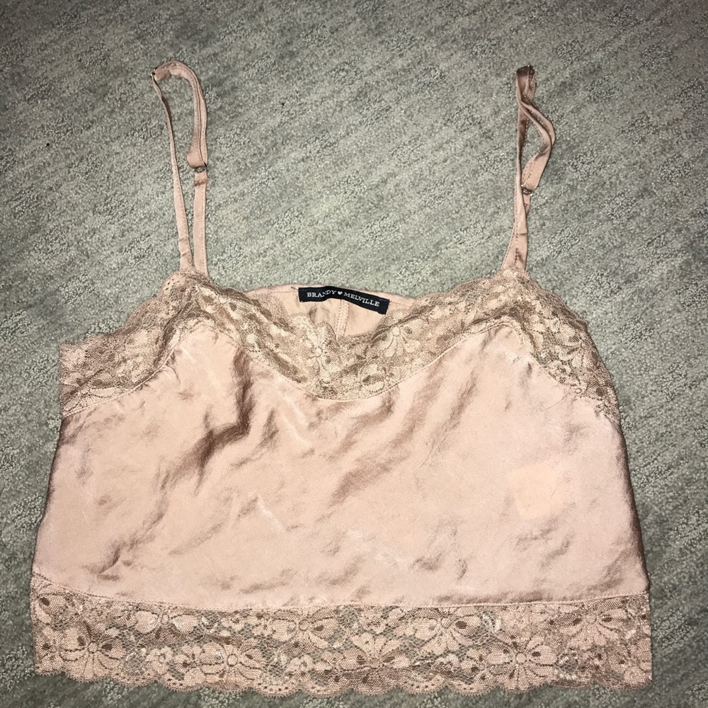 Pink blush lace crop cami tank top